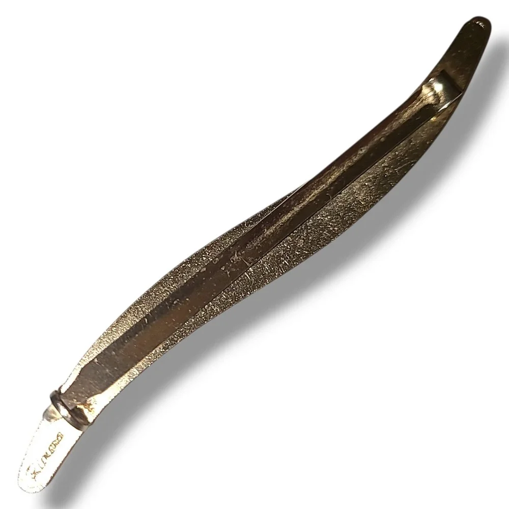 Vintage Rivera Gold Tone‎ Curved Metal Barrette Hair Clip Signed 3